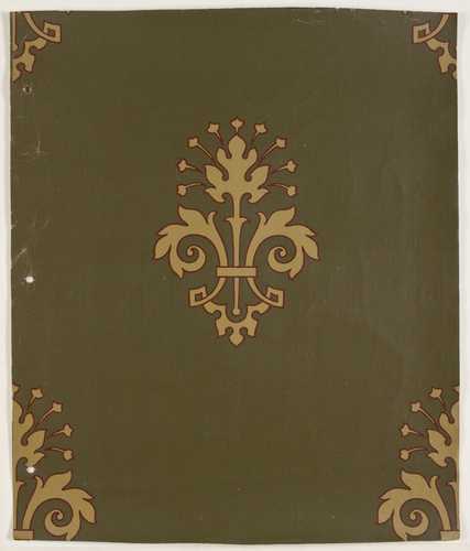 Anonyme - Palmette schématisée ocre surlignée de rouge