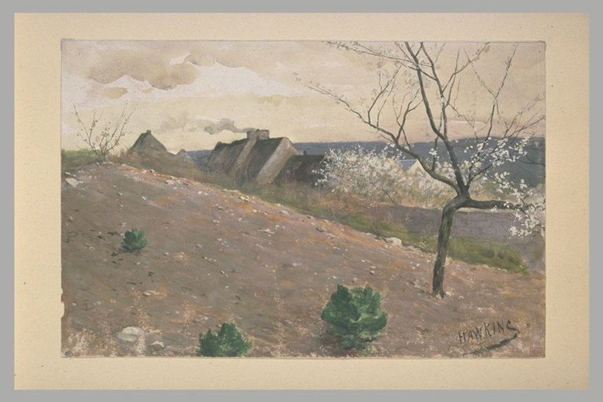 Louis Welden Hawkins - Toits d'un village, apparaissant derrière un champ et des...