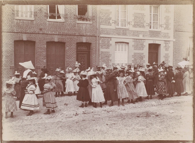 Gustave Popelin - Enfants en groupe dans la rue