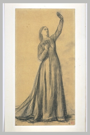 Pierre Puvis de Chavannes - Femme en robe noire, debout, tenant un pigeon de la ...