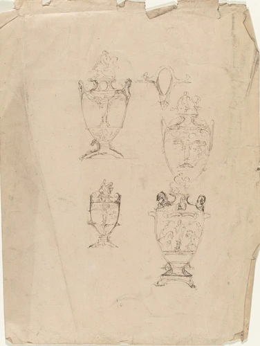 Antoine Zoegger - Projet esquissé de vase couvert ovoïde avec anses à l'antique