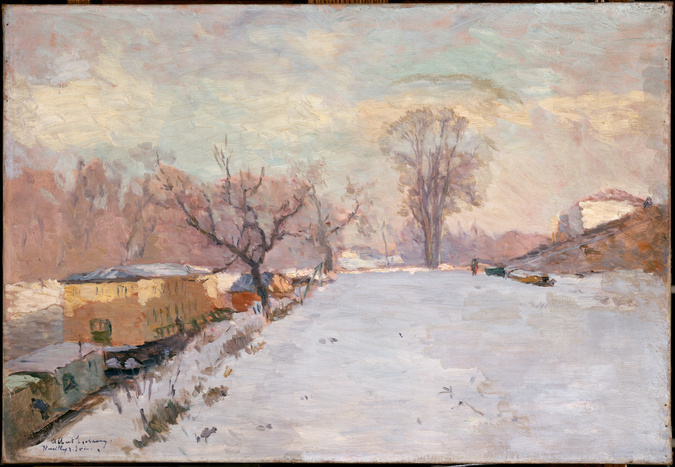 Route au bord de la Seine, à Neuilly, en hiver