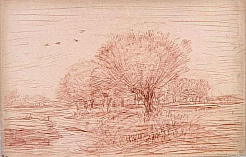 Charles-François Daubigny - Ruisseau traversant un pré boisé