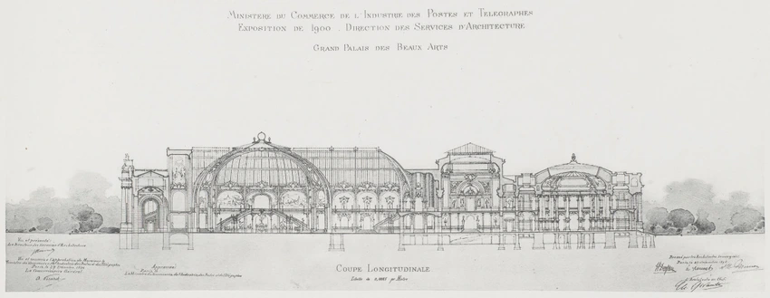 Charles Girault - Projet de 1896 pour le Grand Palais des Beaux-Arts, coupe long...
