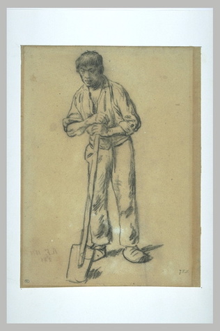 Jean-François Millet - Homme appuyé sur le manche d'une bêche