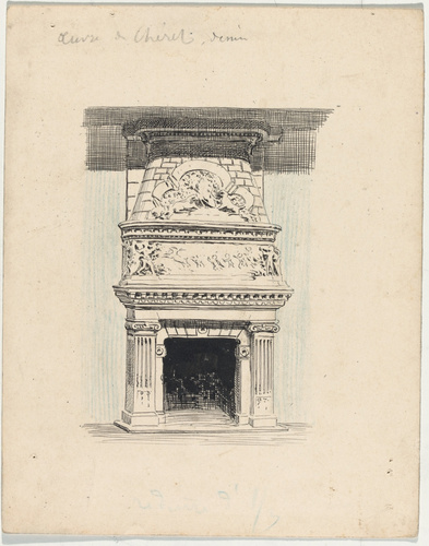 Joseph Chéret - Dessin d'une cheminée monumentale au linteau sculpté