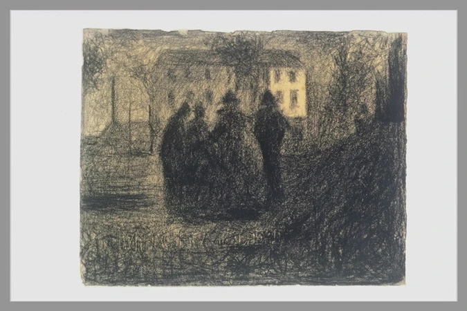 Georges Seurat - Groupe de figures devant une maison et quelques arbres