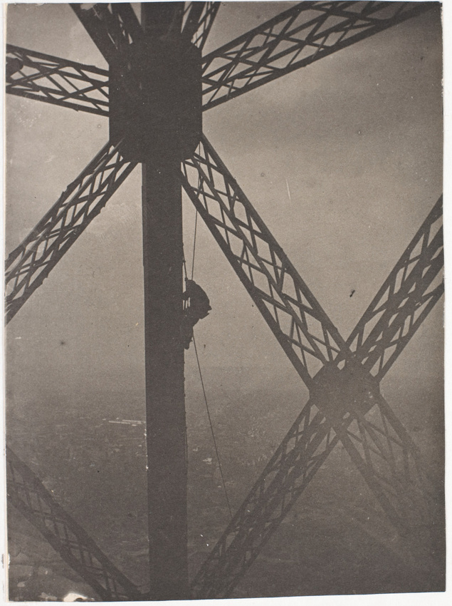 Henri Rivière - La Tour Eiffel - Peintre sur une corde à noeuds le long d'une po...