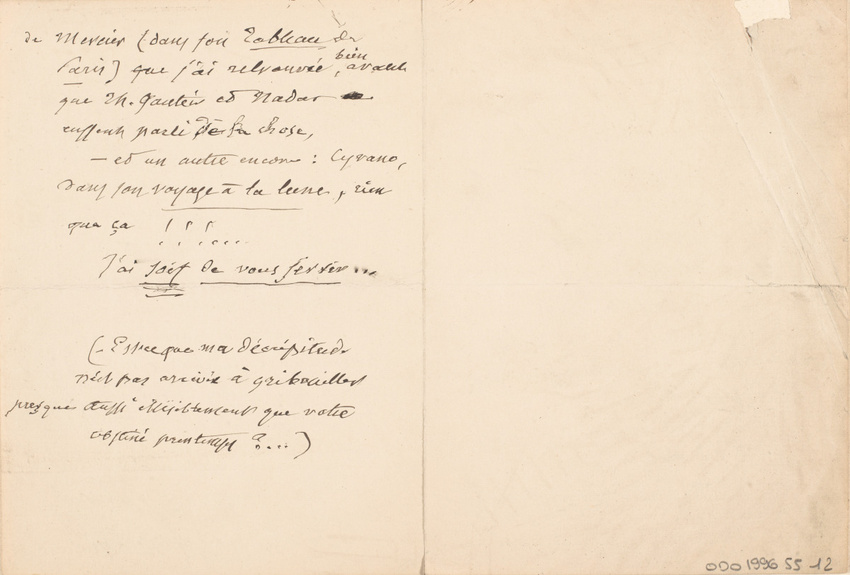 Nadar - Lettre manuscrite de Nadar (recto et verso)