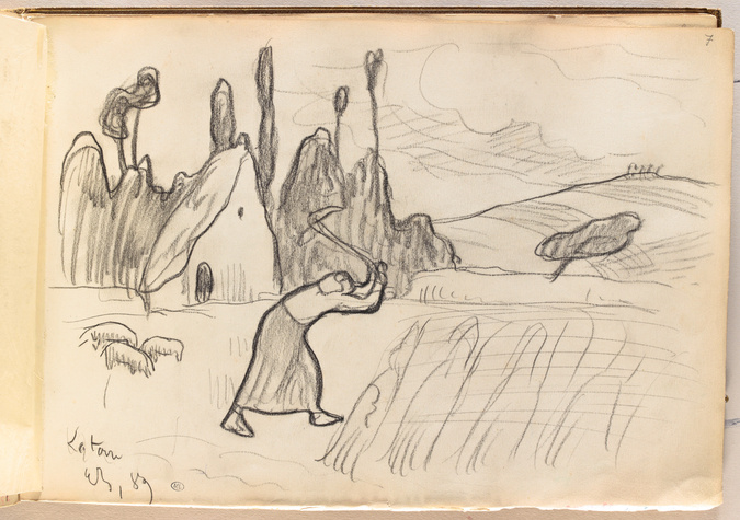 Emile Bernard - Femme dans un champ levant une bêche