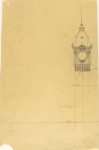 Anonyme - Projet de gare sur le quai d'Orsay, élévation de la tour d'angle, croq...
