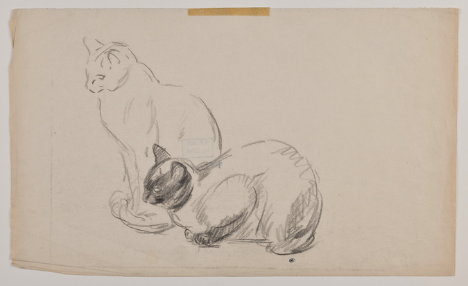 Théophile Alexandre Steinlen - Deux chats, l'un assis, l'autre prêt à bondir
