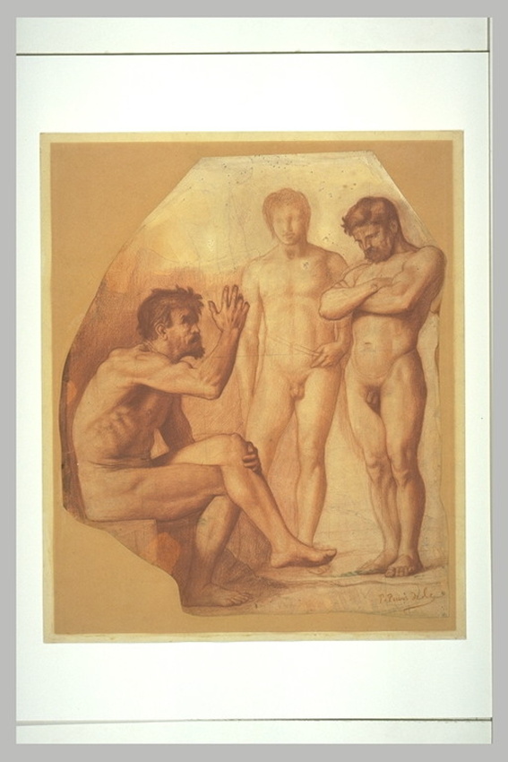 Pierre Puvis de Chavannes - Deux hommes nus debout écoutant un homme nu assis