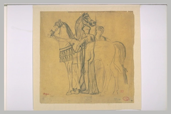 Edgar Degas - Deux femmes retenant deux chevaux