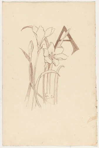 Emile Causé - Lettre ornée A, décor d'iris