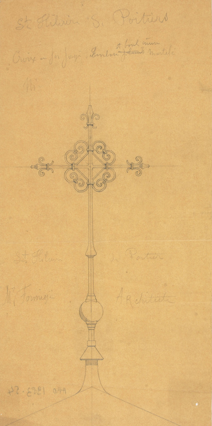 Maison Monduit - Saint Hilaire de Poitiers, croix en fer forgé, embase à bout cu...