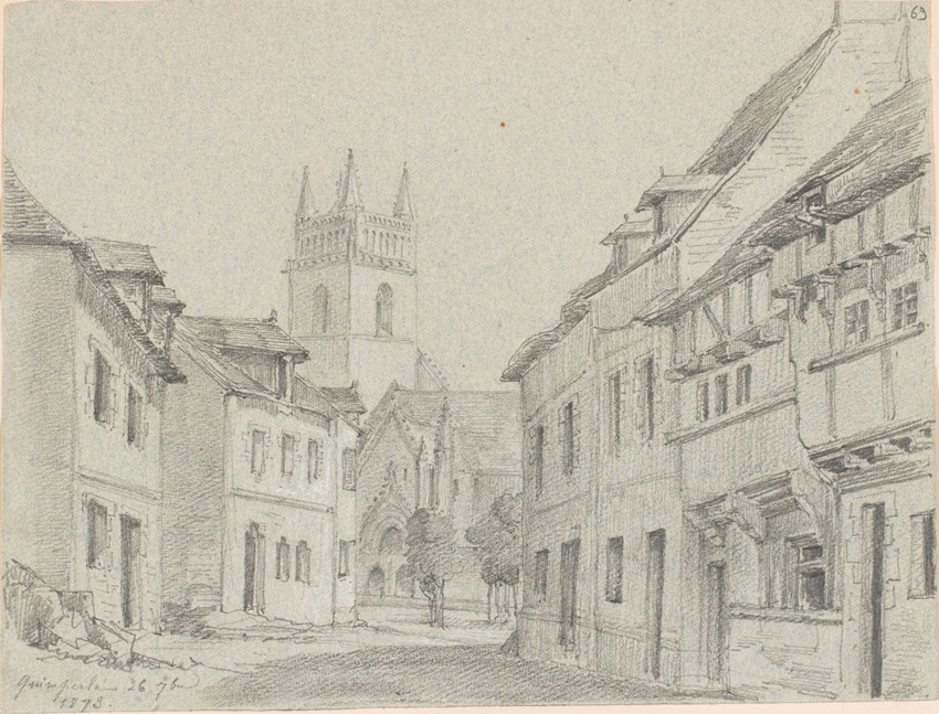 Louis Boitte - Quimperlé, vue de maisons et église