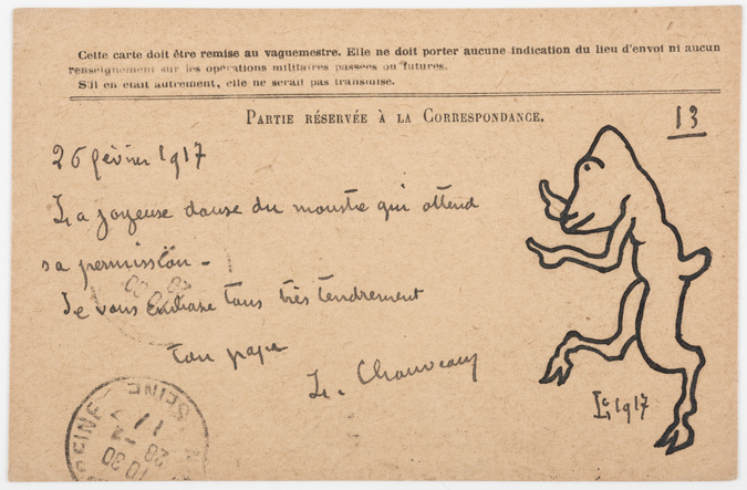 Léopold Chauveau - Carte postale de Léopold Chauveau à son fils Renaud