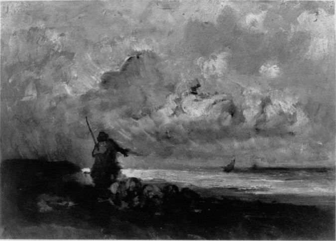 Auguste Boulard - Marine, berger et mouton sur un rivage