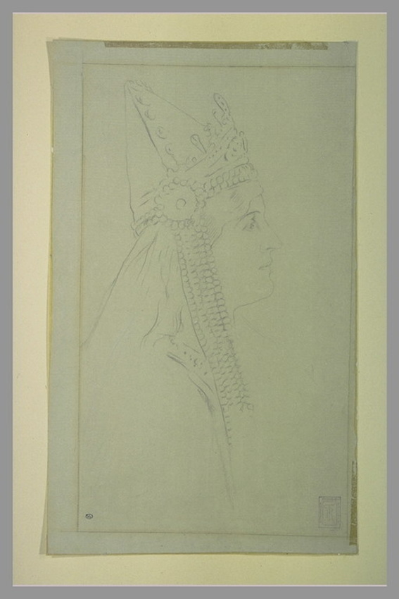 Fernand Khnopff - Tête de femme, coiffée d'une tiare ornée de cabochons