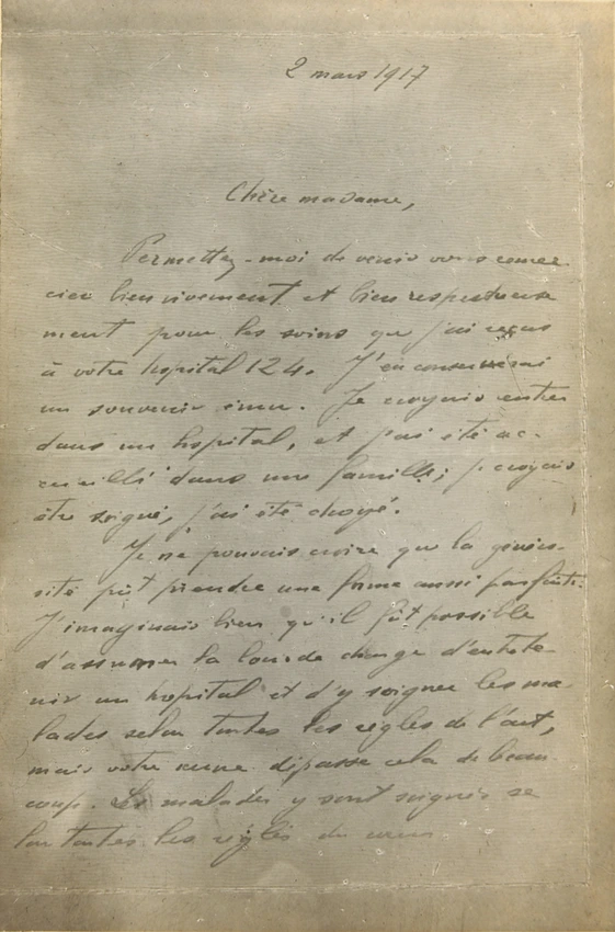 Lettre de remerciements adressée à Mme Salles, 2 mars 1917, 1ère partie - Henri Manuel