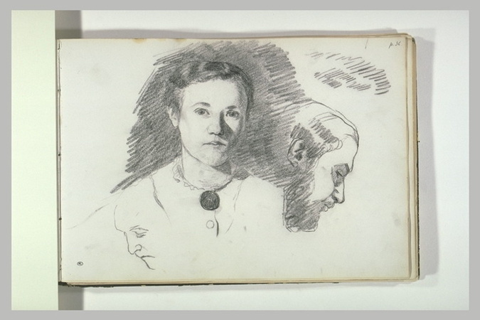 Portrait de Mlle Auriol, cousine de l'artiste, et deux profils