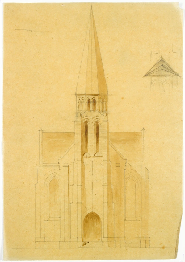 Etude pour l'élévation de la façade principale de l'église Saint-Germain-le-Scot à Carteret - Alphonse Gosset