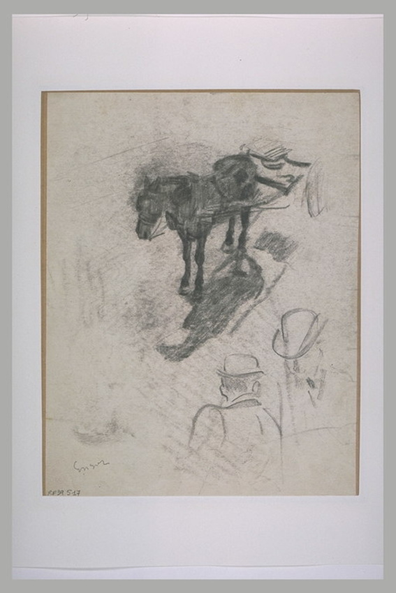James Ensor - Cheval attelé, et deux têtes au chapeau melon