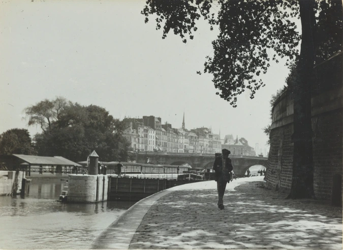 Charles Augustin Lhermitte - Paris, homme sur un quai près de l'écluse du Pont-N...