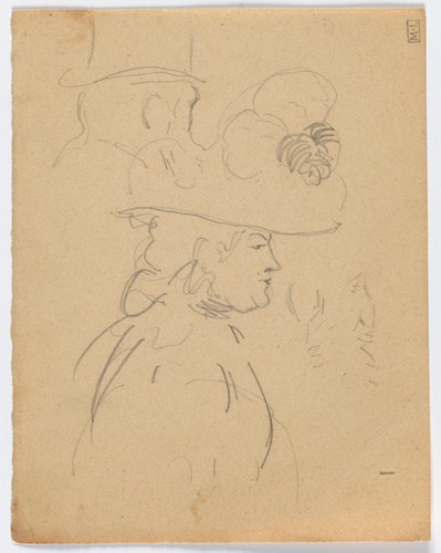 René Hermann-Paul - Femme vue en buste, de profil à droite, coiffée d'un grand c...