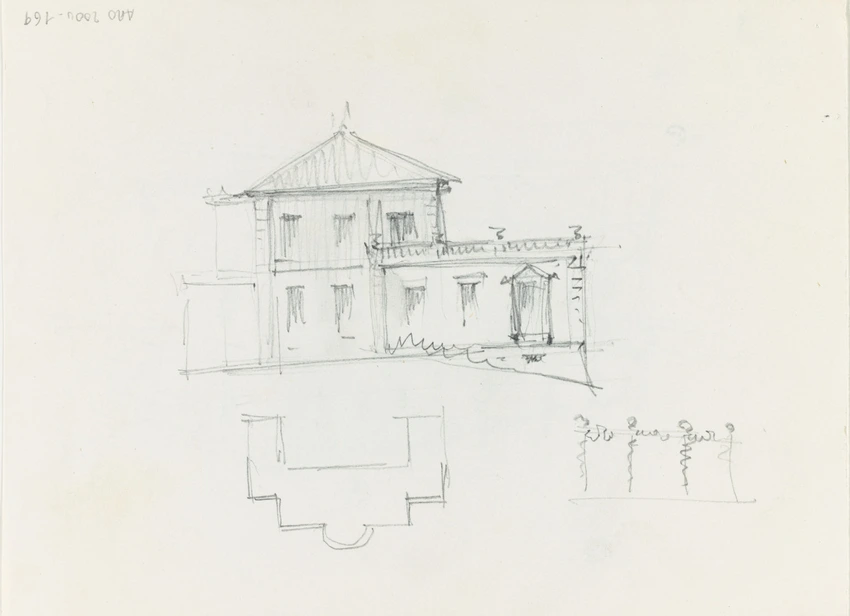 Maison de M. Davillier à Eaubonne, façade antérieure vue de trois quarts (recto) ; Façade latérale (verso) - Juste Lisch