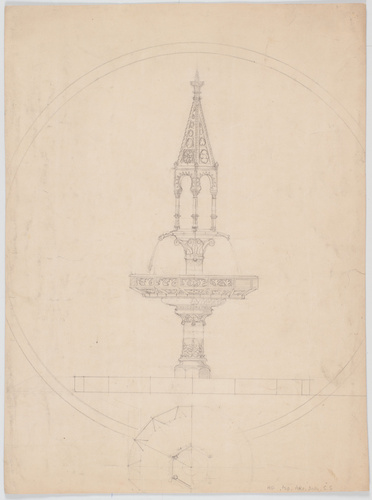 Emile Vaudremer - Paris, Cathédrale grecque rue Bizet, étude de fontaine baptism...