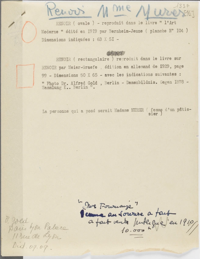 Chemise papier : Documents concernant La Femme en bleu de Renoir - Domenica  Walter-Guillaume