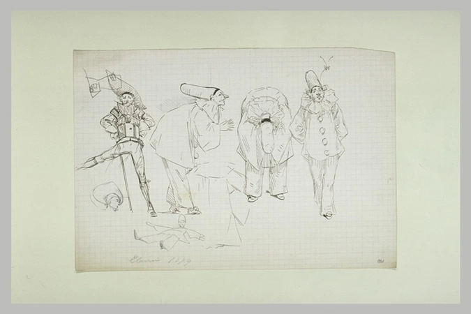 Georges Clairin - Feuille d'études avec Pierrot, Pantalon et d'autres personnage...