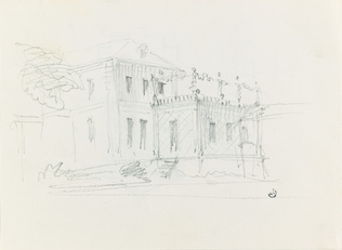Juste Lisch - Maison de M. Davillier à Eaubonne, façade antérieure vue de trois ...