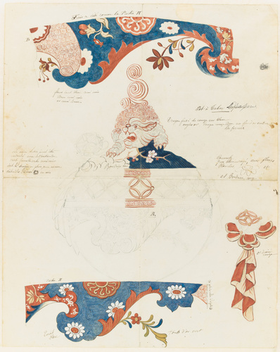 Emile Gallé - Modèle de pot à tabac en faience Draperies, décoré de motifs flora...