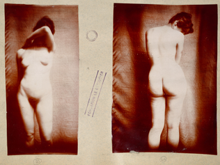 François-Rupert Carabin - Femme nue debout, de face, dissimulant son visage