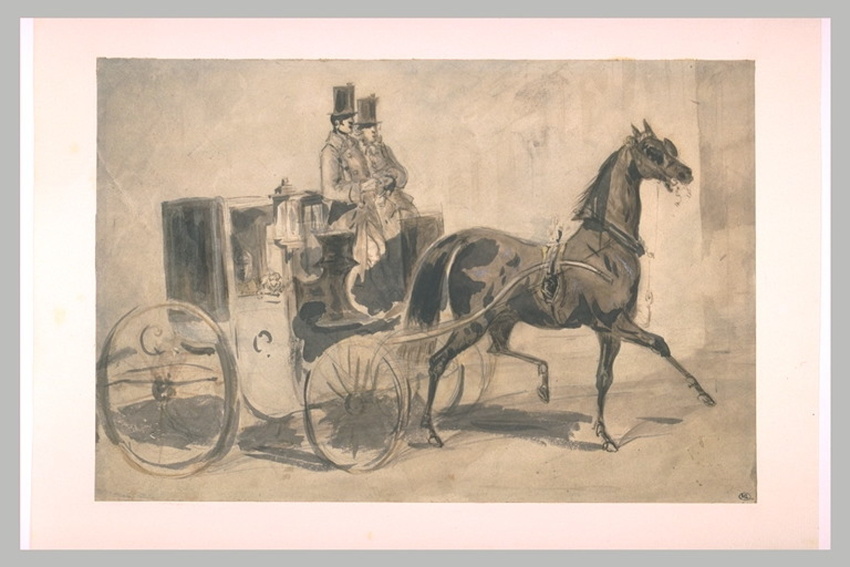 Constantin Guys - Coupé attelé d'un cheval allant vers la droite