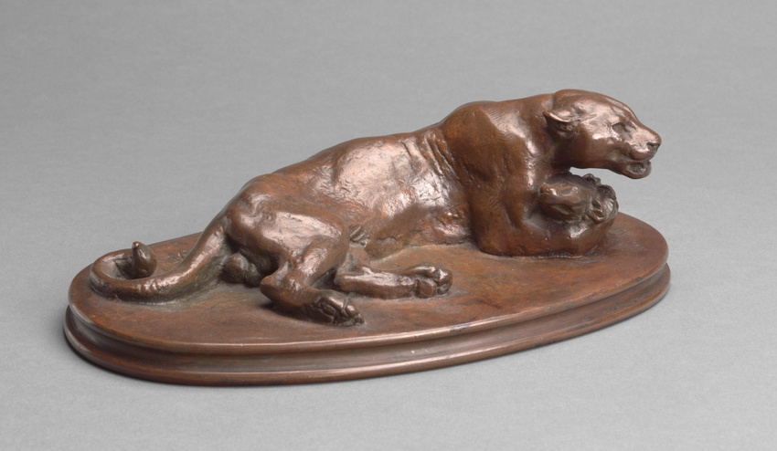 Antoine-Louis Barye - Jaguar couché tenant une tête de cheval