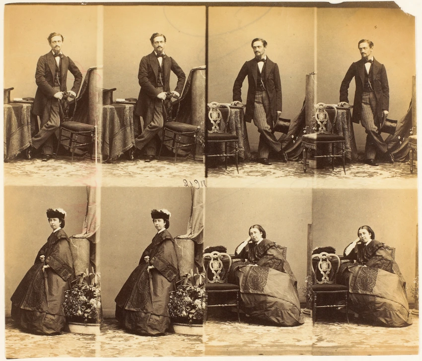 André Adolphe Eugène Disdéri - M.et Mme Lubanski en huit poses, quatre de monsie...