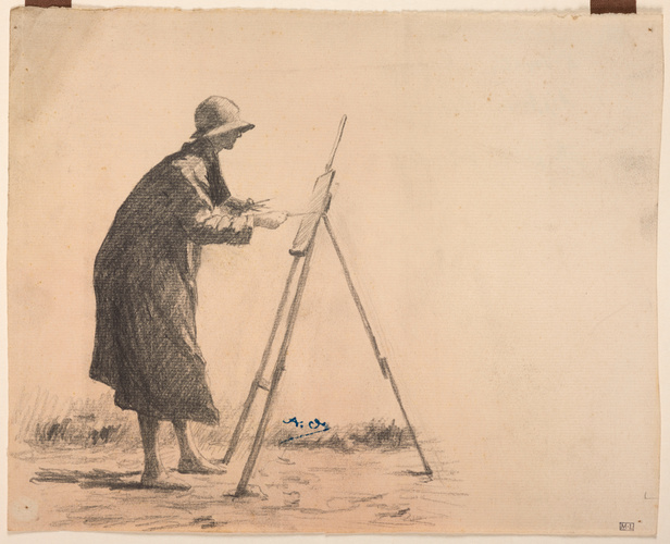Alphonse Osbert - Femme coiffée d'un chapeau cloche, de profil à droite, peignan...