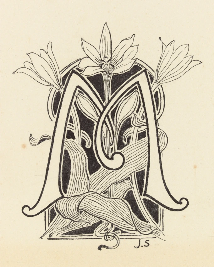 Anonyme - Planche de neuf lettres ornées, lettre M ornée de motifs végétaux
