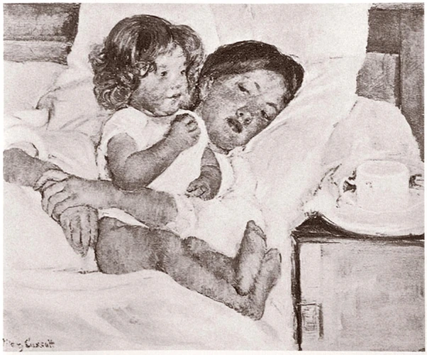 Anonyme - Reproduction du tableau de Mary Cassatt, "Breakfast in Bed" (Petit-déj...