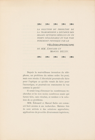 Anonyme - Trois brochures de présentation du Télégraphoscope des frères Belin