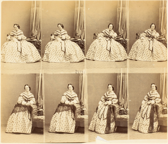 André Adolphe Eugène Disdéri - Mme Basset en huit poses, quatre assise, quatre e...