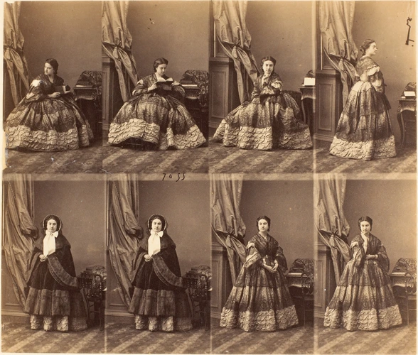 André Adolphe Eugène Disdéri - Mme d'Algue en huit poses, trois assise et cinq d...