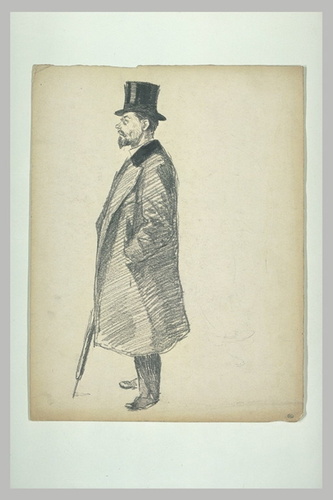 Théophile Alexandre Steinlen - Homme debout, en pardessus et chapeau haut-de-for...