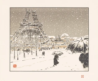 Henri Rivière - La Tour en construction, vue du Trocadéro