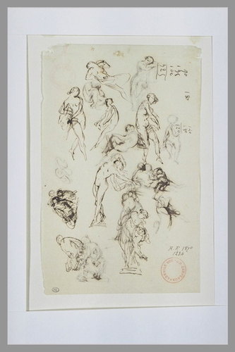 Jean-Baptiste Carpeaux - Etudes de figures et annotations chiffrées