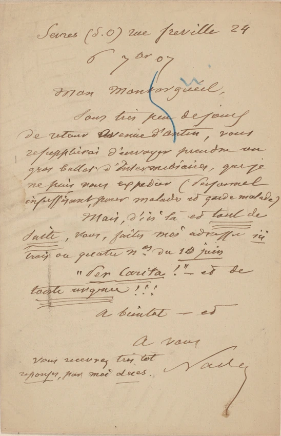 Petite lettre de Félix Nadar à Montorgueil (évoque l"L'Intermédiaire") - Nadar